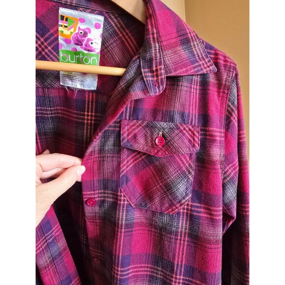 Burton DryRide Flannel Shirt Pink Purple Plaid Button Front Women's Size Medium - Picture 3 of 8